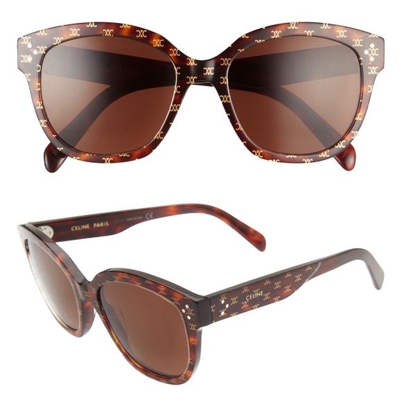 Celine Accessories - CELINE Square S167 Triomphe Logo Sunglasses in Dark Havana CL40167I